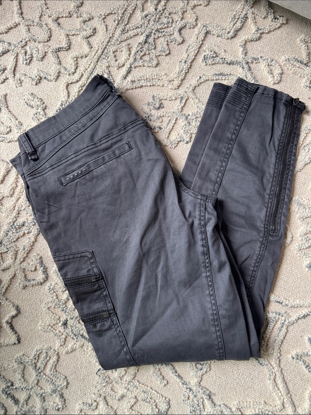 Blank NYC Black Skinny Cargo Jeans with Zipper Details